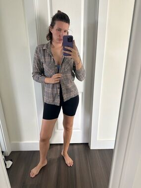 intimissimi Black Ribbed Bike Shorts with Plaid Shirt